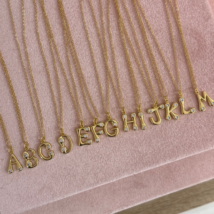 Gold CZ Initial Necklace