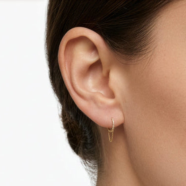 10K YELLOW GOLD CZ CHAIN HUGGIE EARRINGS