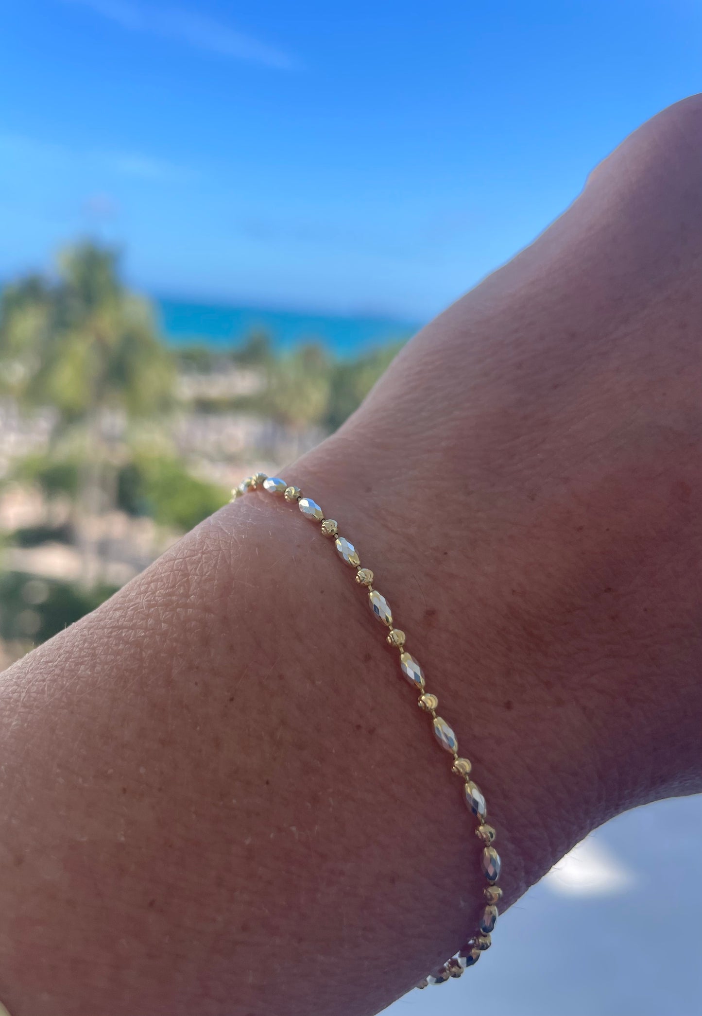 Gold Vermeil Two Tone Oval and Round Bead Bracelet