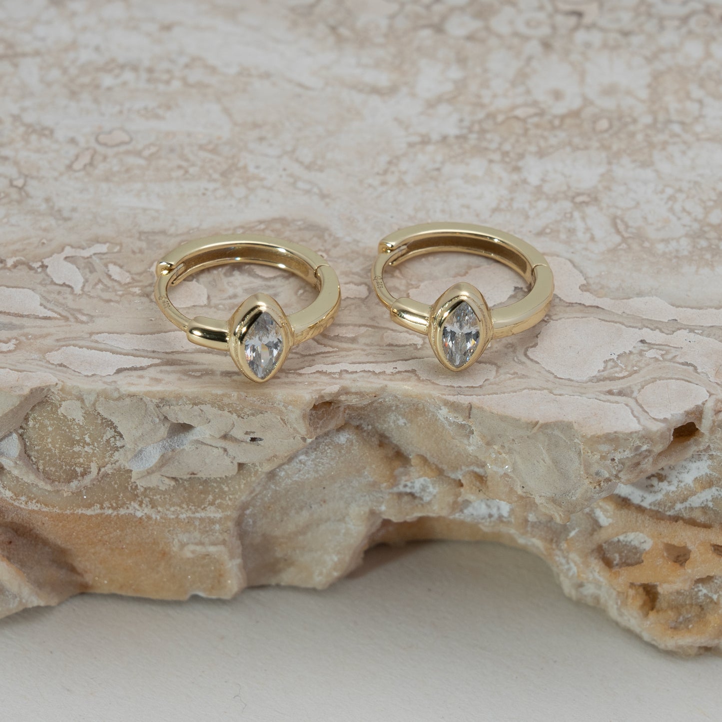GOLD VERMEIL CZ MARQUISE BEZEL HUGGIES