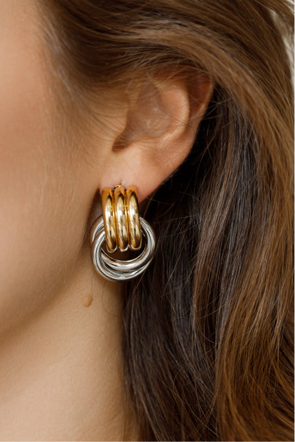 Gold Two Tone Cylinder Hoops