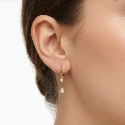 10K YELLOW GOLD CZ DROP HUGGIE EARRINGS