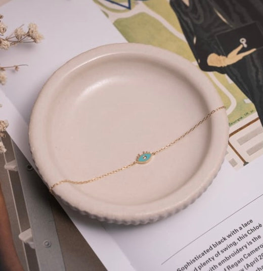 10K Solid Gold Enamel and CZ Evil Eye Bracelet