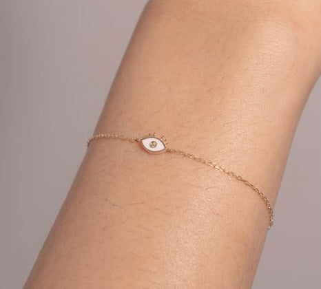 10K Solid Gold Enamel and CZ Evil Eye Bracelet