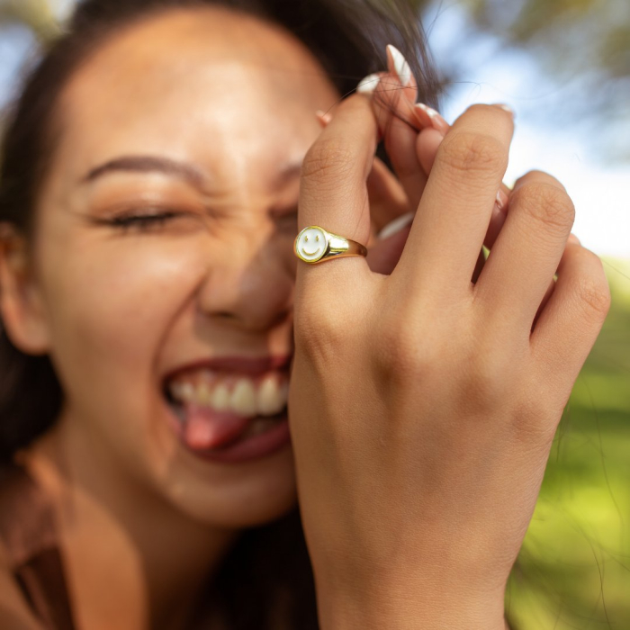 Gold Vermeil Smiley Face Signet Ring
