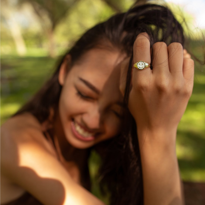 Gold Vermeil Smiley Face Signet Ring