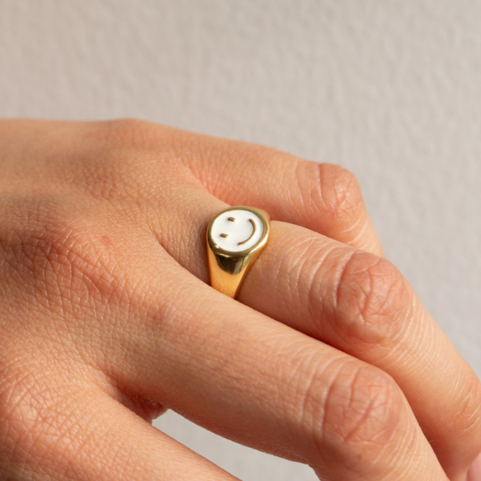 Gold Vermeil Smiley Face Signet Ring