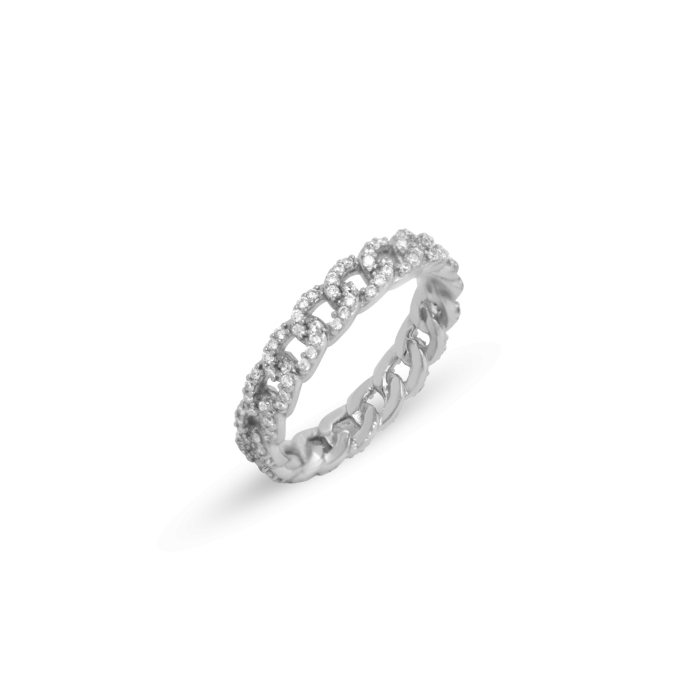 Sterling Silver Pave Curb Link Ring