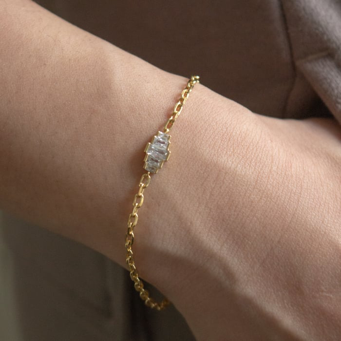 Gold Vermeil Fancy CZ Bar Bracelet