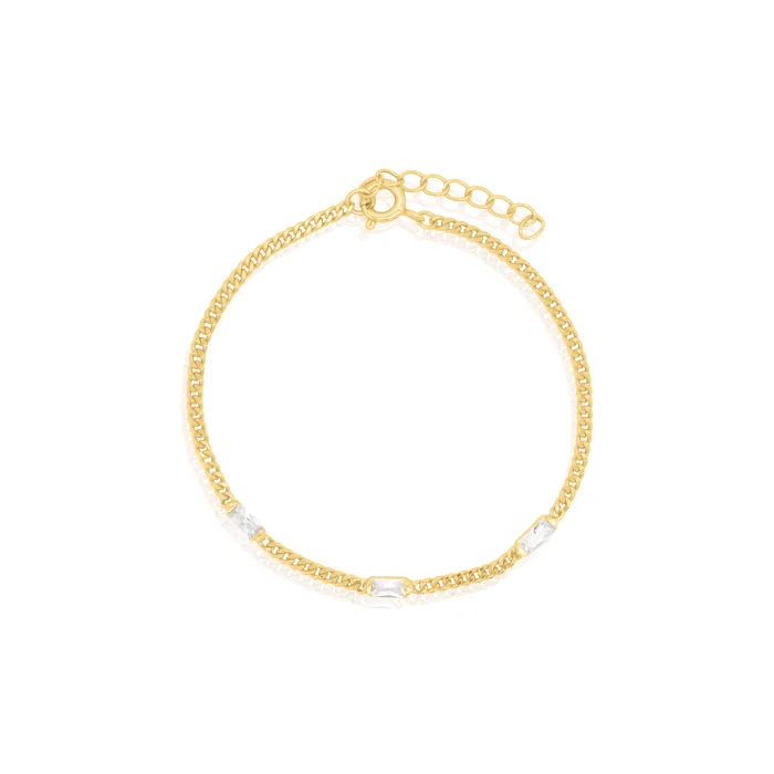 Gold Vermeil CZ Station Curb Chain Bracelet