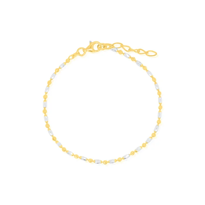 Gold Vermeil Two Tone Oval and Round Bead Bracelet