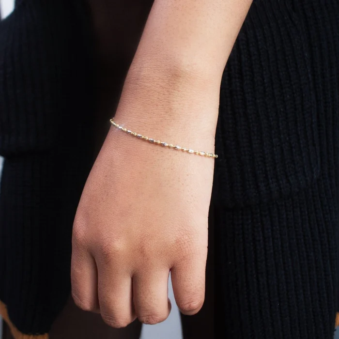 Gold Vermeil Two Tone Oval and Round Bead Bracelet