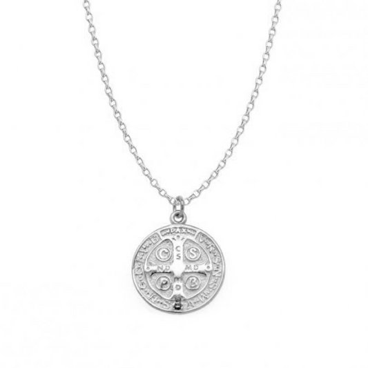 Sterling Silver St. Benedict Peace Coin Necklace
