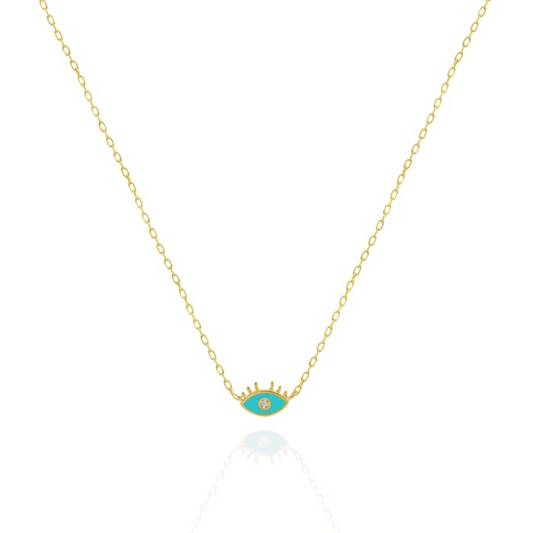 10K Solid Gold Enamel and CZ Evil Eye Necklace