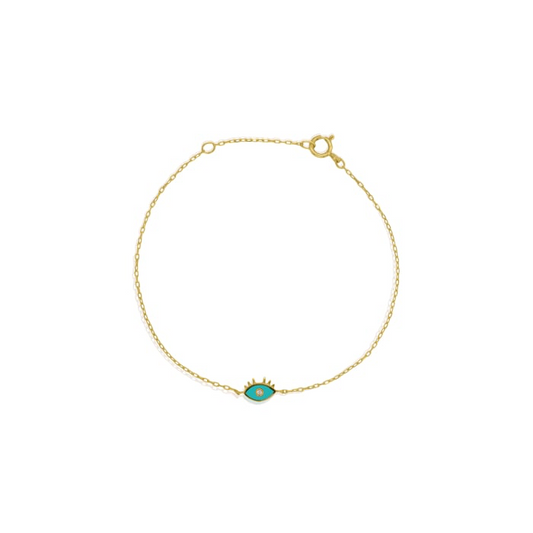 10K Solid Gold Enamel and CZ Evil Eye Bracelet