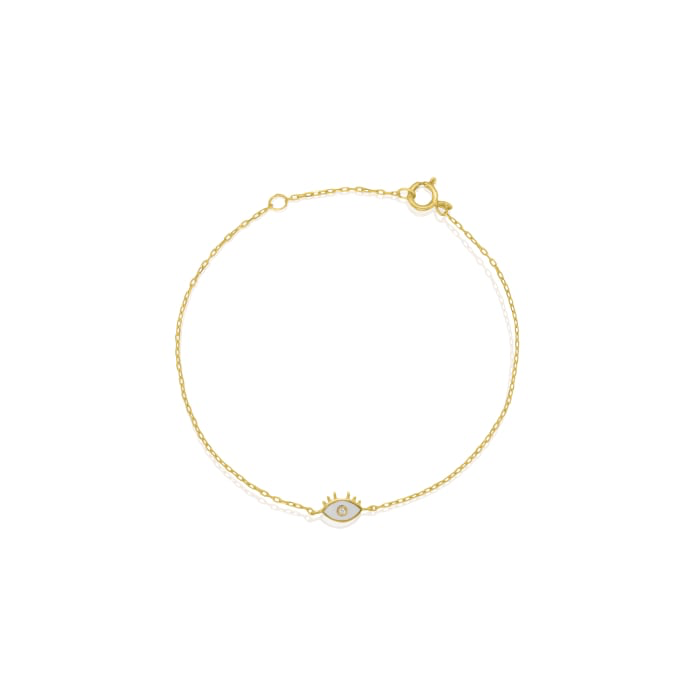 10K Solid Gold Enamel and CZ Evil Eye Bracelet