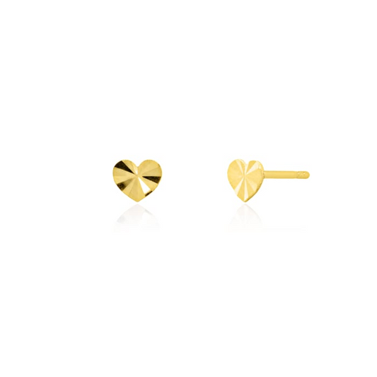 10K Solid Gold Diamond Cut Heart Stud Earrings