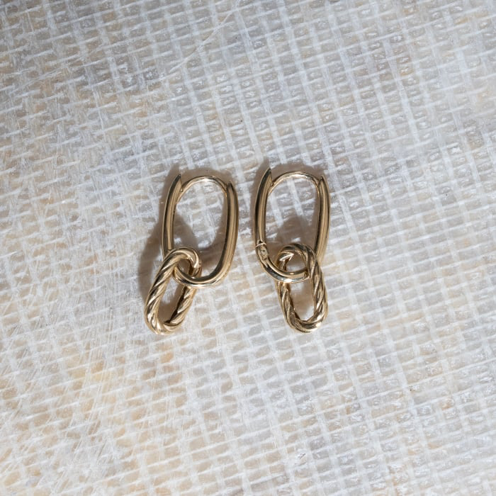 10K Solid Gold Textured Oval Link Huggies Earrings