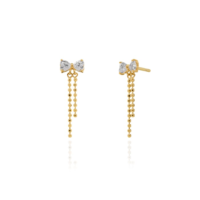 10K Solid Gold CZ Bow Dangle Earrings