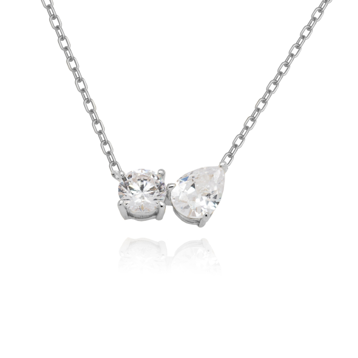 Sterling Silver Me and You CZ Teardrop Necklace