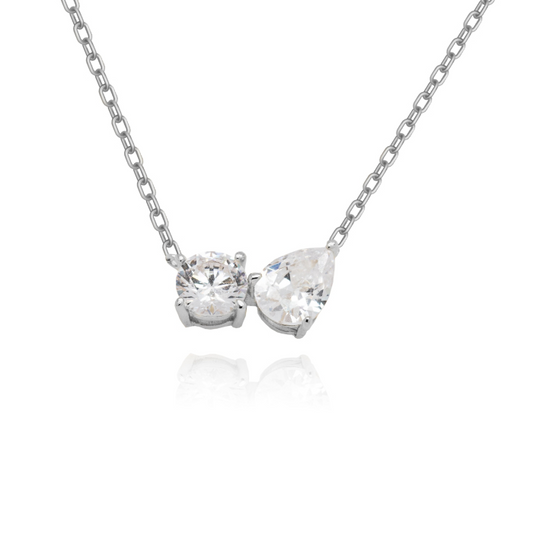 Sterling Silver Me and You CZ Teardrop Necklace