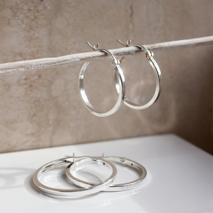 Sterling Silver Square Tube Hoops 25mm