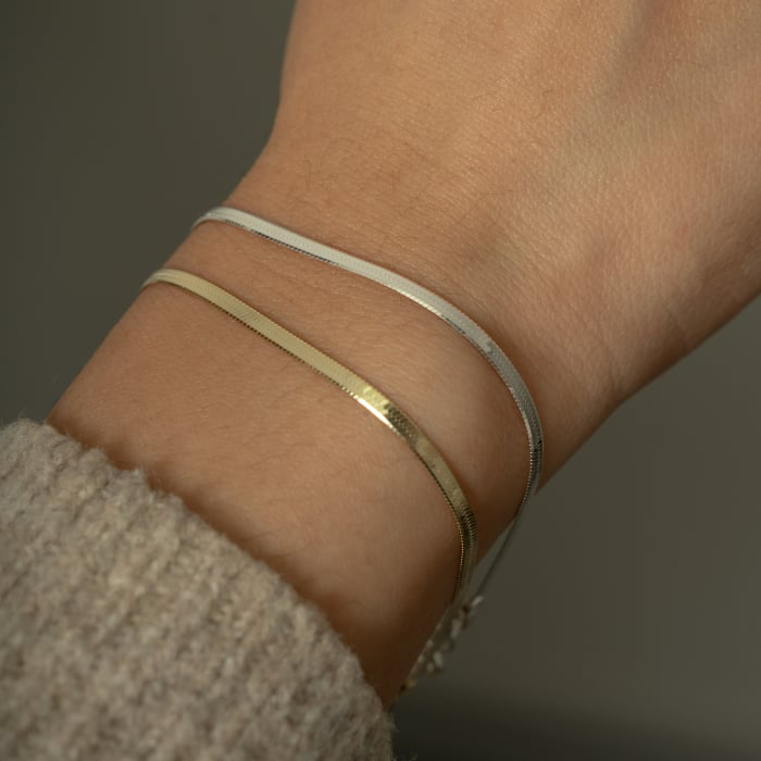 Sterling Silver Thin Herringbone Bracelet