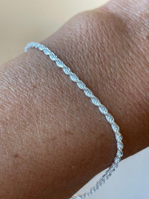Sterling Silver Rope Chain Bracelet 2MM