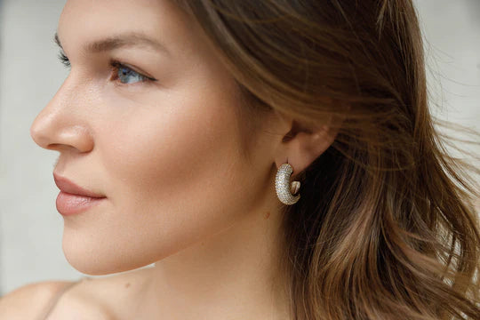 Gold Half Hoop Pave Bold Earrings