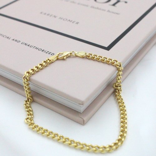 Gold Vermeil Hollow Curb Chain Bracelet 3.7mm