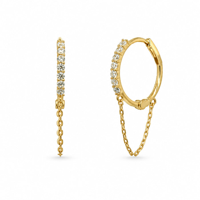 10K YELLOW GOLD CZ CHAIN HUGGIE EARRINGS