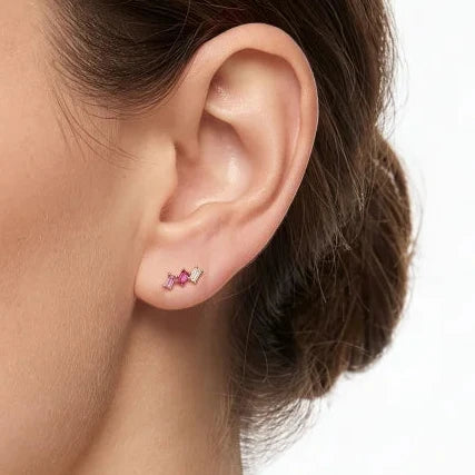 MULTICOLOR EMERALD CUT CZ TRIO STUD EARRINGS