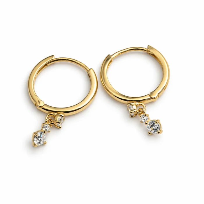 10K YELLOW GOLD CZ DROP HUGGIE EARRINGS