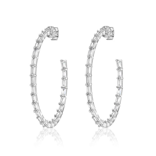 Silver Crystal Baguette Hoops