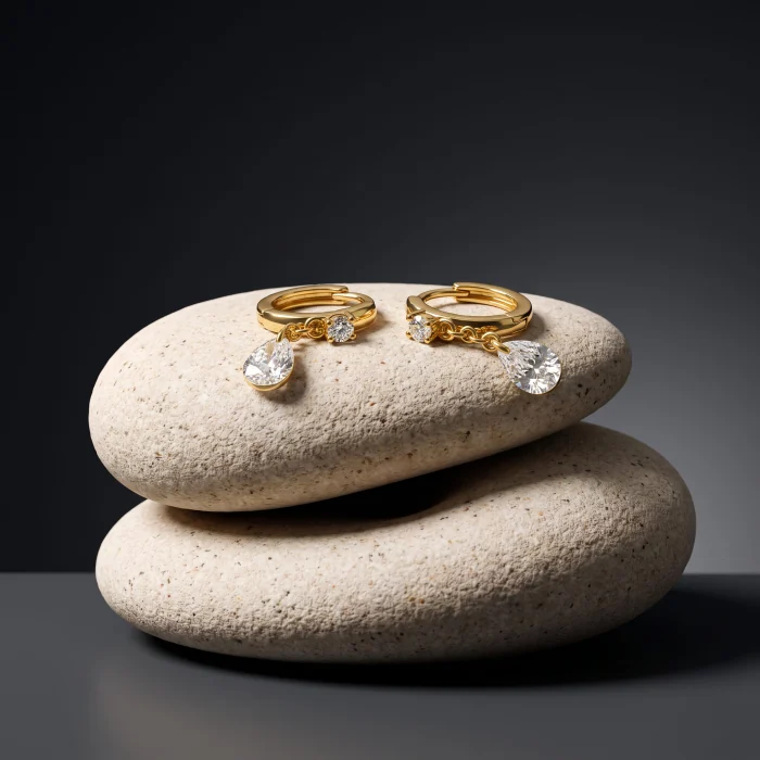 Gold Vermeil CZ Drop Huggie Earring