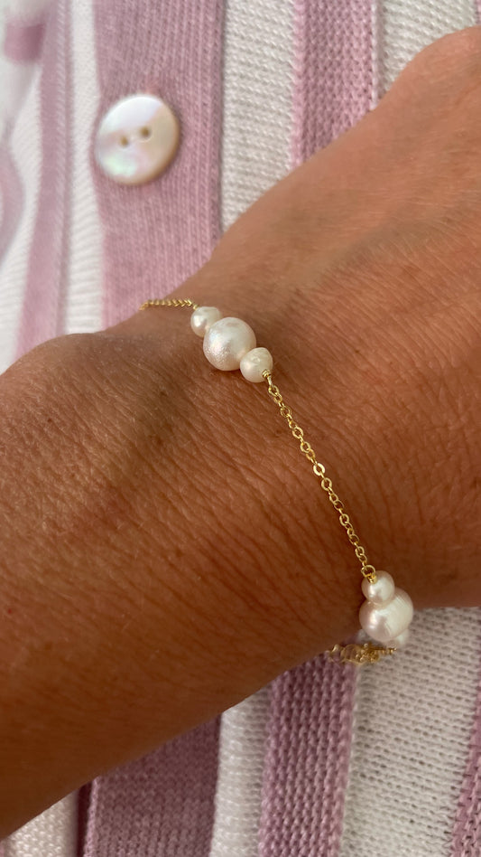 Gold Vermeil Trio Pearl Station Bracelet