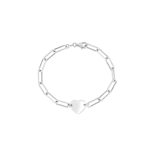 Sterling Silver Heart Tag Paperclip Bracelet