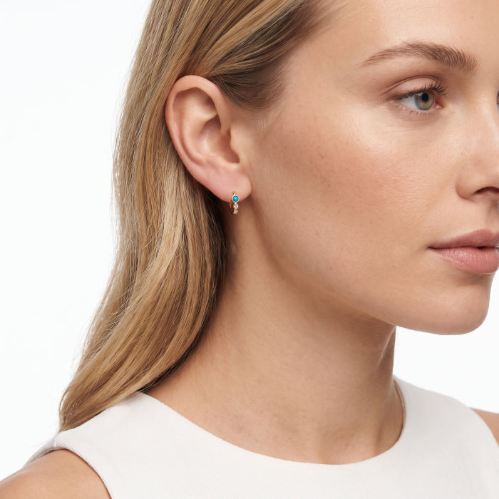 BLUE OPAL BEZEL SET HUGGIE EARRINGS