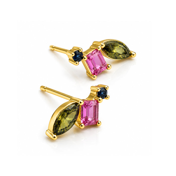 MULTICOLOR CZ TRIO STUD EARRINGS