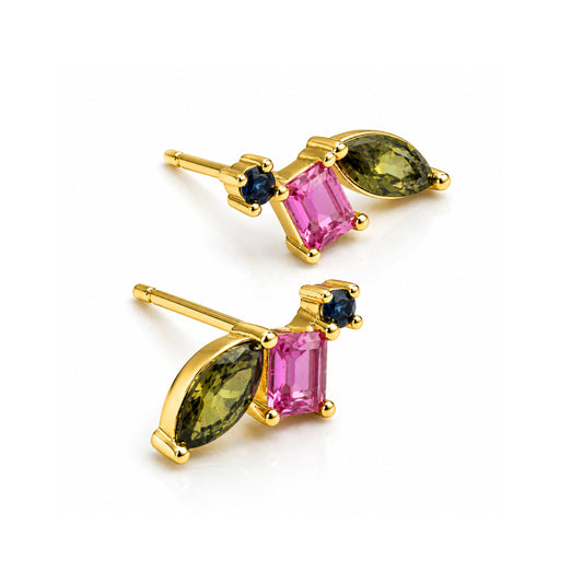 MULTICOLOR CZ TRIO STUD EARRINGS