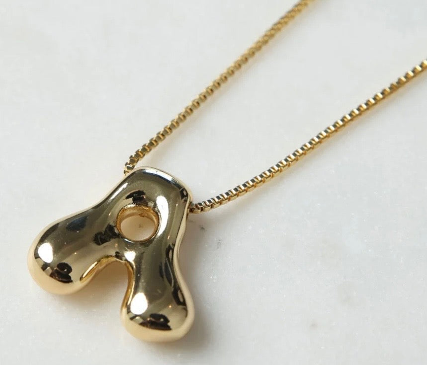 Gold Bubble Initial Necklace