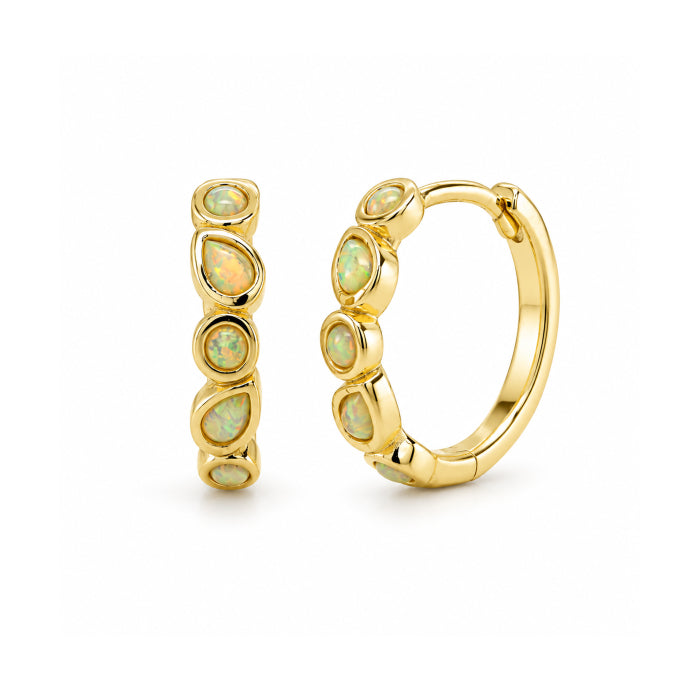 OPAL BEZEL HUGGIE EARRINGS