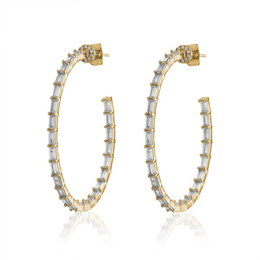 Gold Crystal Baguette Hoops