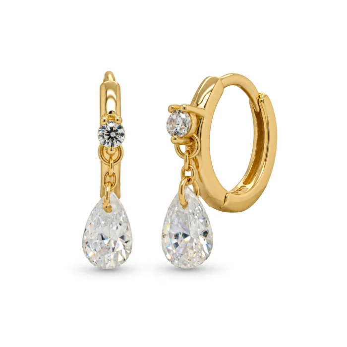 Gold Vermeil CZ Drop Huggie Earring