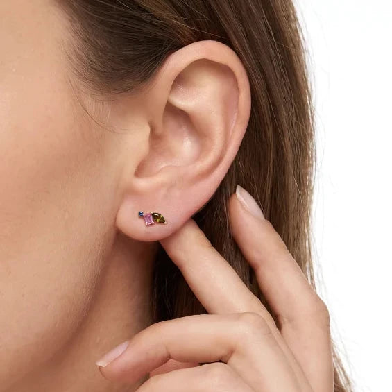 MULTICOLOR CZ TRIO STUD EARRINGS