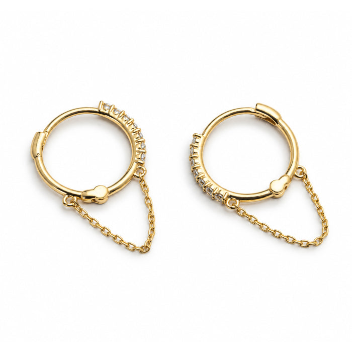 10K YELLOW GOLD CZ CHAIN HUGGIE EARRINGS