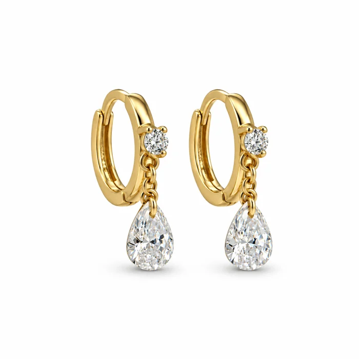 Gold Vermeil CZ Drop Huggie Earring