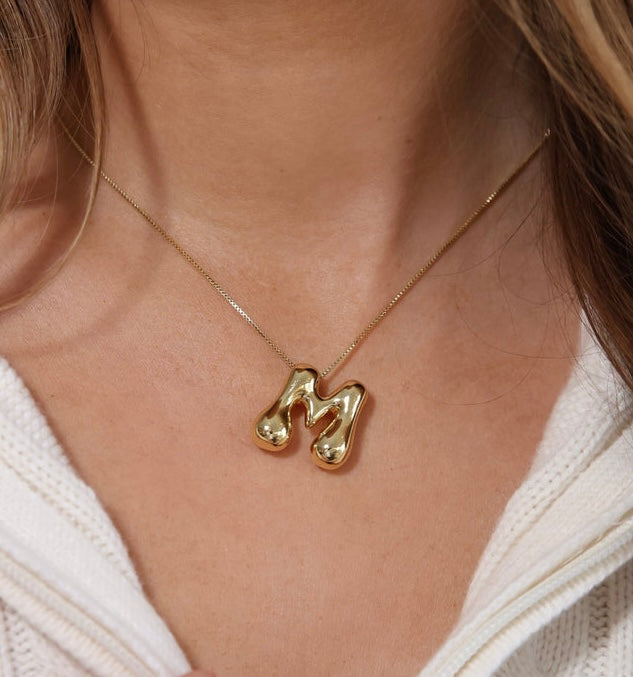 Gold Bubble Initial Necklace