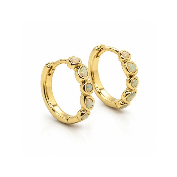 OPAL BEZEL HUGGIE EARRINGS