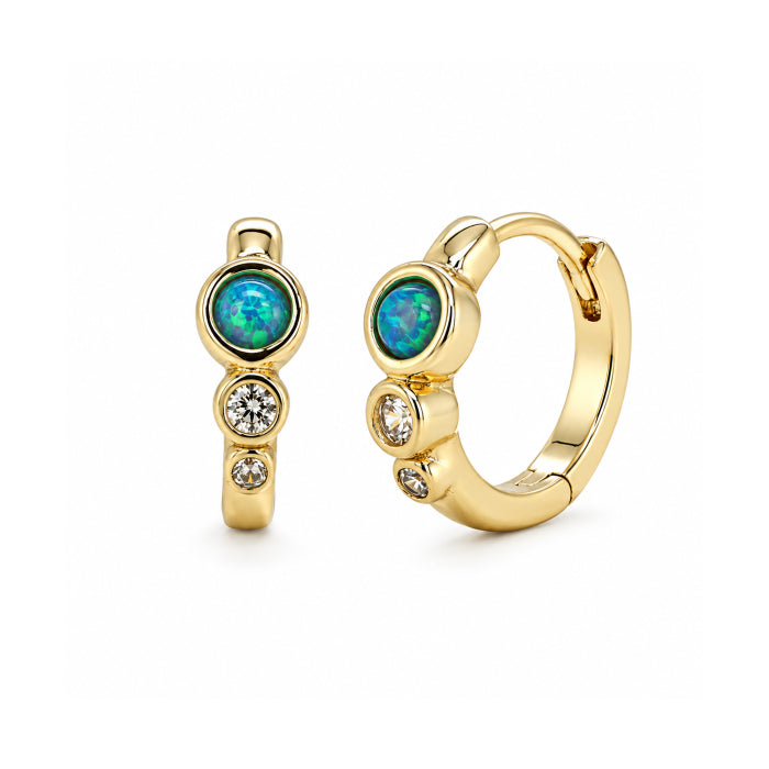 BLUE OPAL BEZEL SET HUGGIE EARRINGS